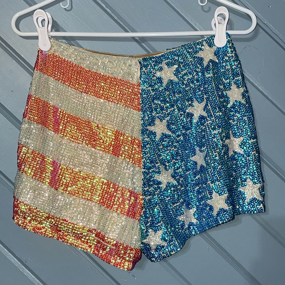 WildFox White Label American Glitter Sequin Flag shorts - Picture 5 of 8